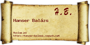 Hanser Balázs névjegykártya
